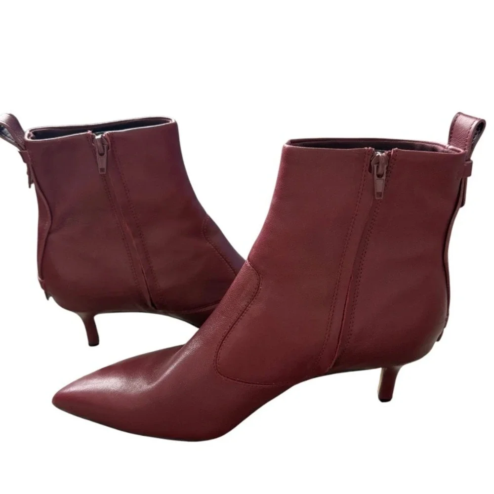 Franco Sarto Kura Kitten Heel Leather Burgundy Ankle Boots Size 9.5